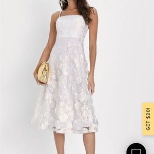 White 3D Floral Embroidered Dress